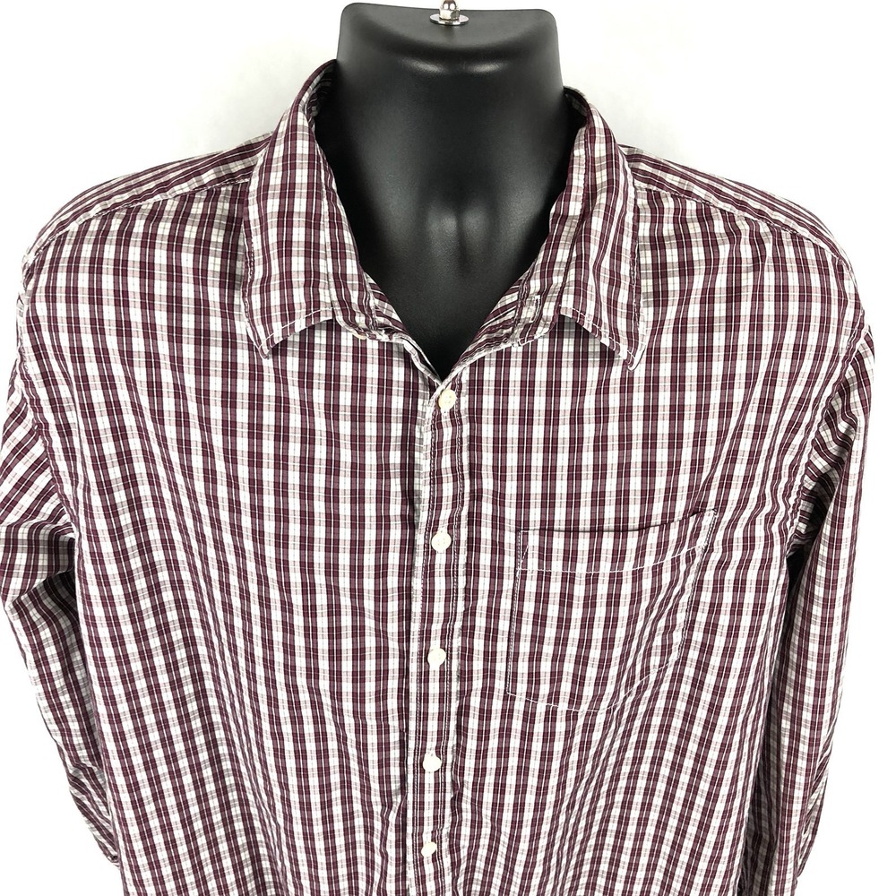 Old‎ Navy Shirt Men XL Dark Red White Button Front Cotton Collared